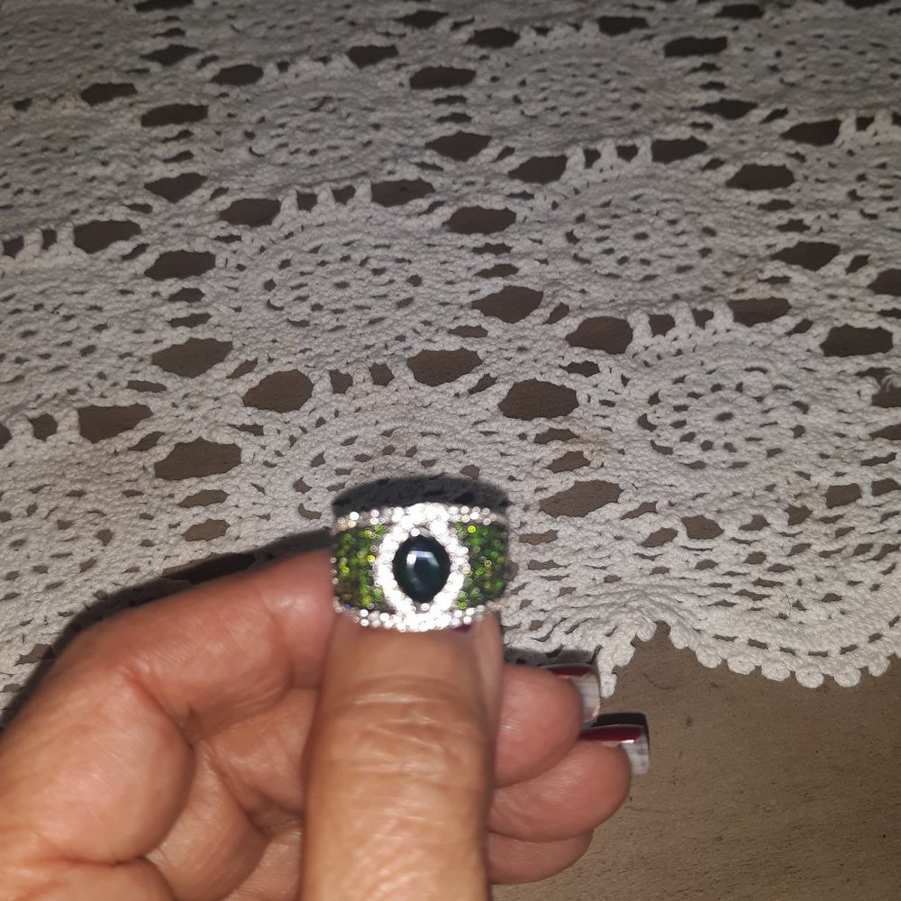 Chrome diopside and white sapphire sterling silver ring